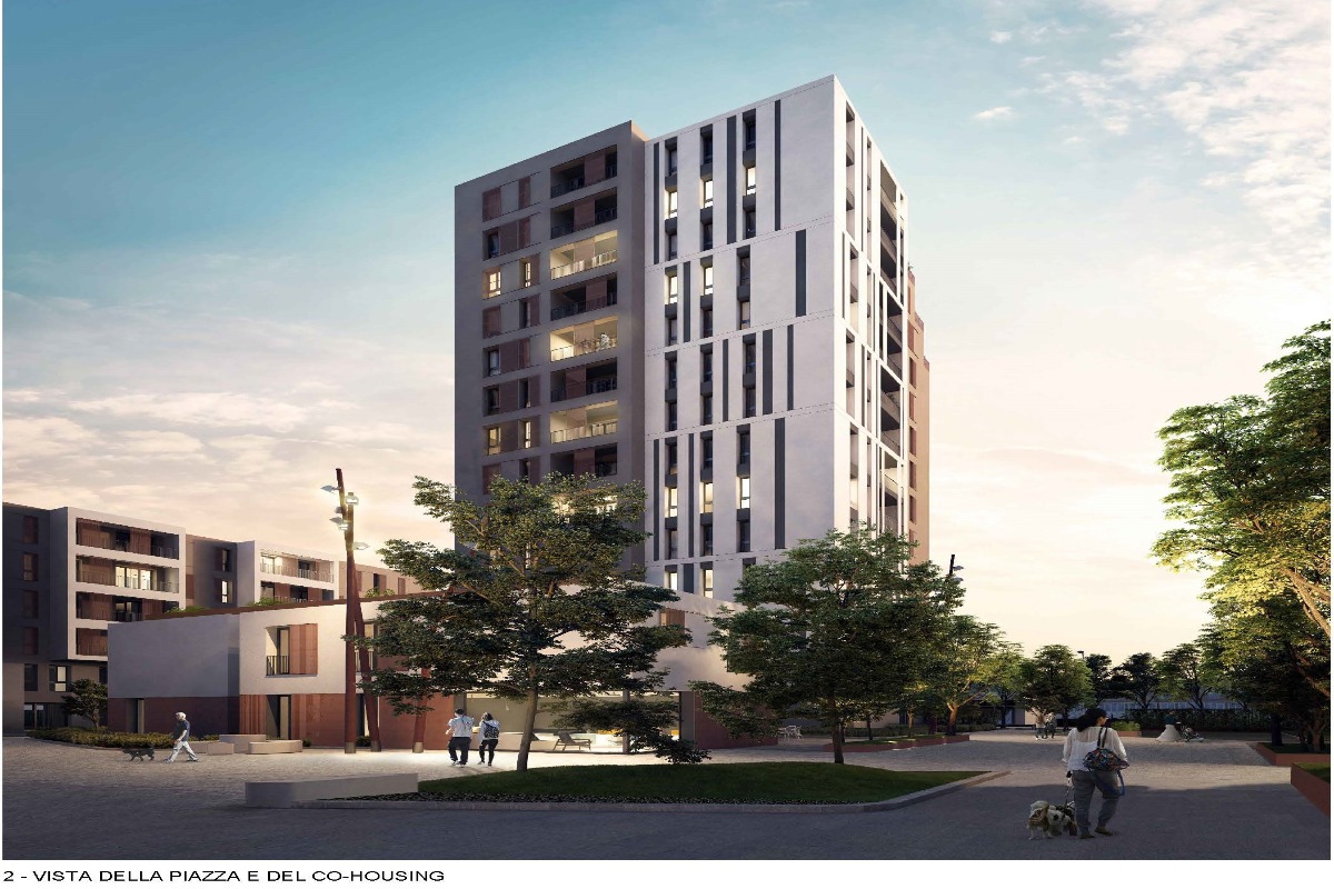 PII Moneta - Rendering vista della piazza e del co-housing